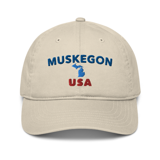 'Muskegon USA' Classic Baseball Cap (w/ Michigan Outline)
