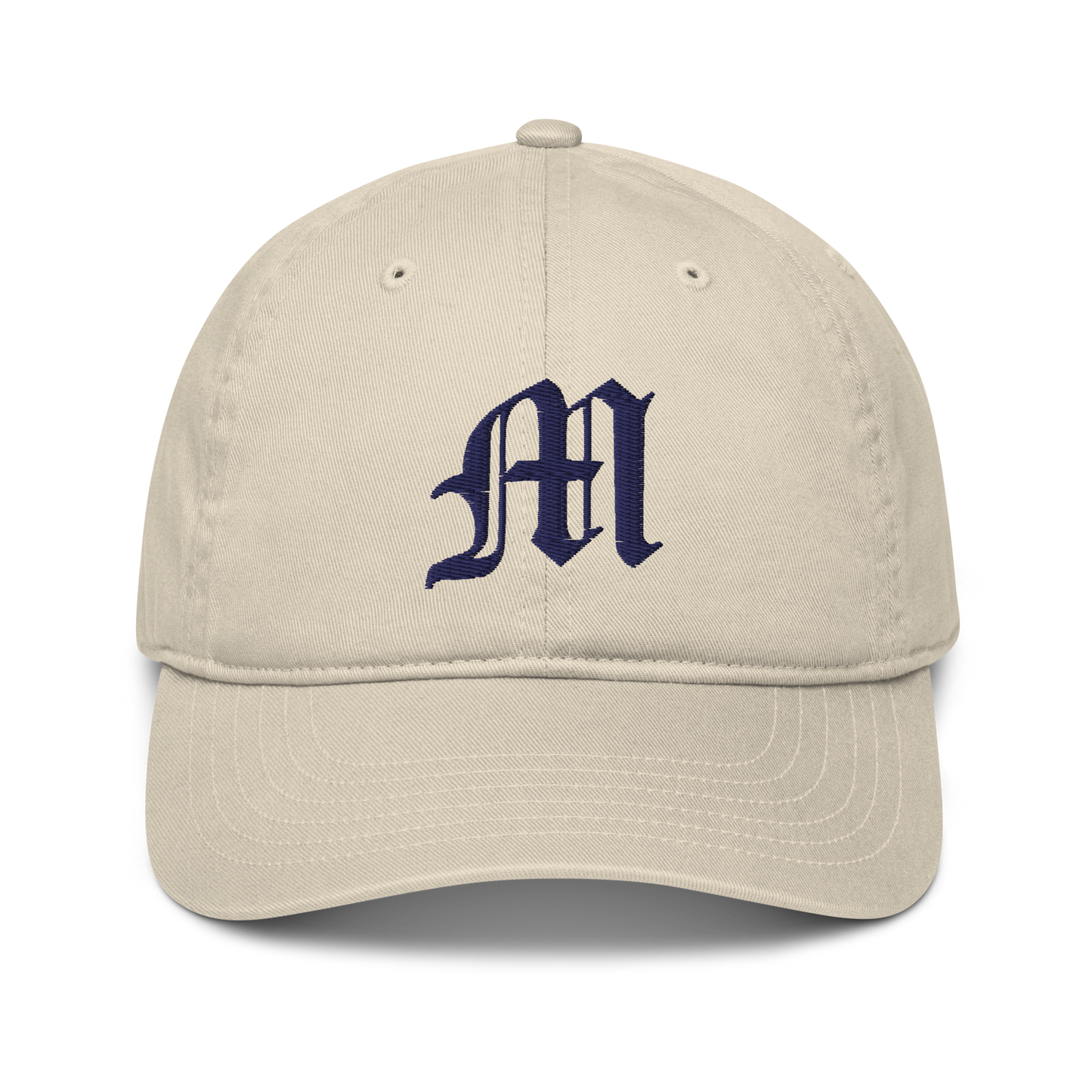 Michigan Old English 'M' Classic Baseball Cap (w/ 'Michigan' Back Design) | White/Navy Embroidery