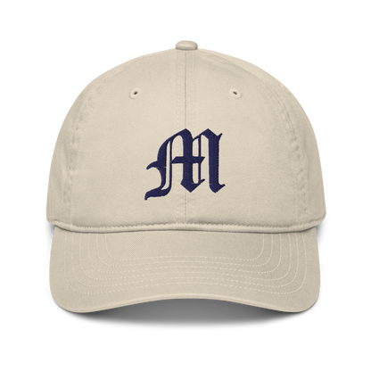 Michigan Old English 'M' Classic Baseball Cap (w/ 'Michigan' Back Design) | White/Navy Embroidery