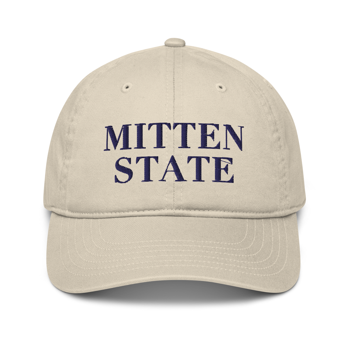 Michigan 'Mitten State' Classic Baseball Cap (Didone Font) | White/Navy Embroidery