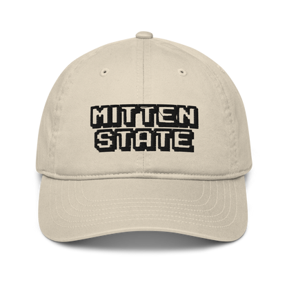 Michigan 'Mitten State' Classic Baseball Cap (Arcade Font) | White/Black Embroidery