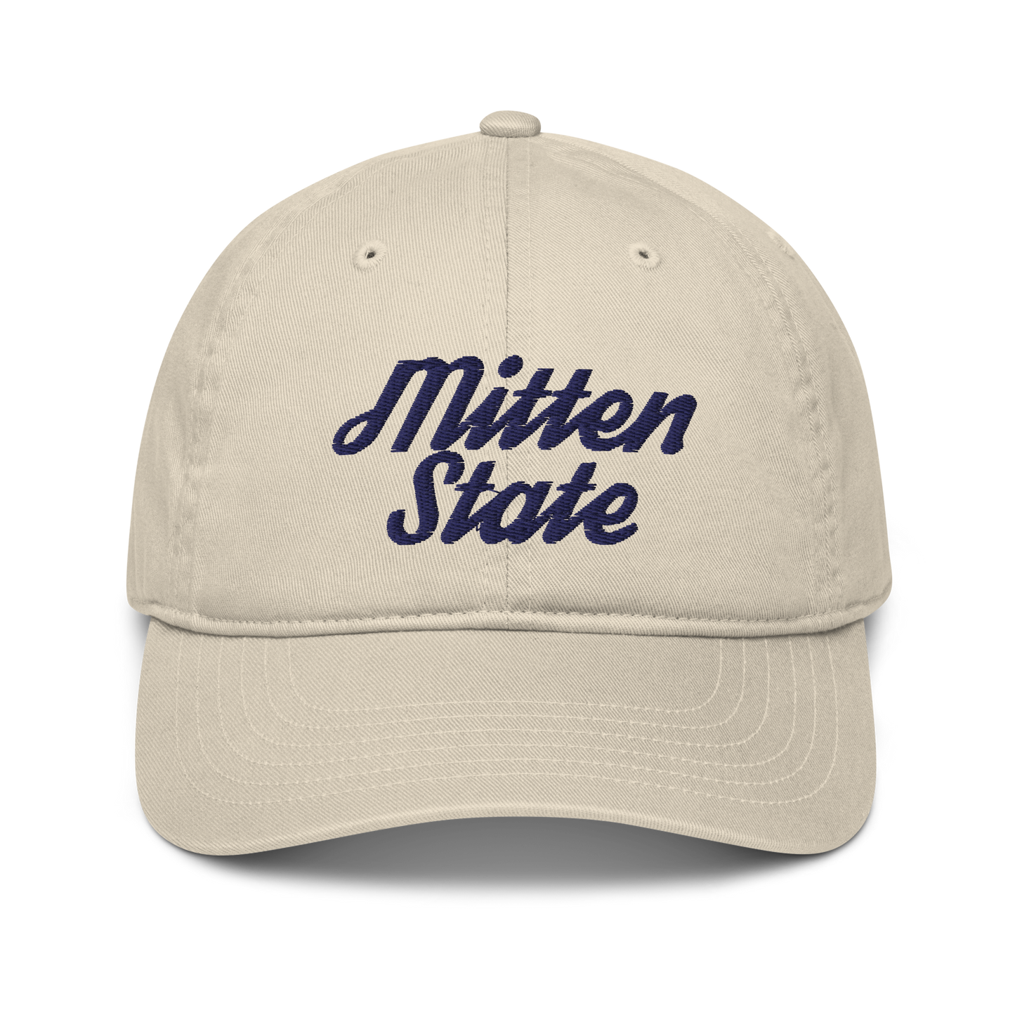 Michigan 'Mitten State' Classic Baseball Cap (Script Font) | White/Navy Embroidery