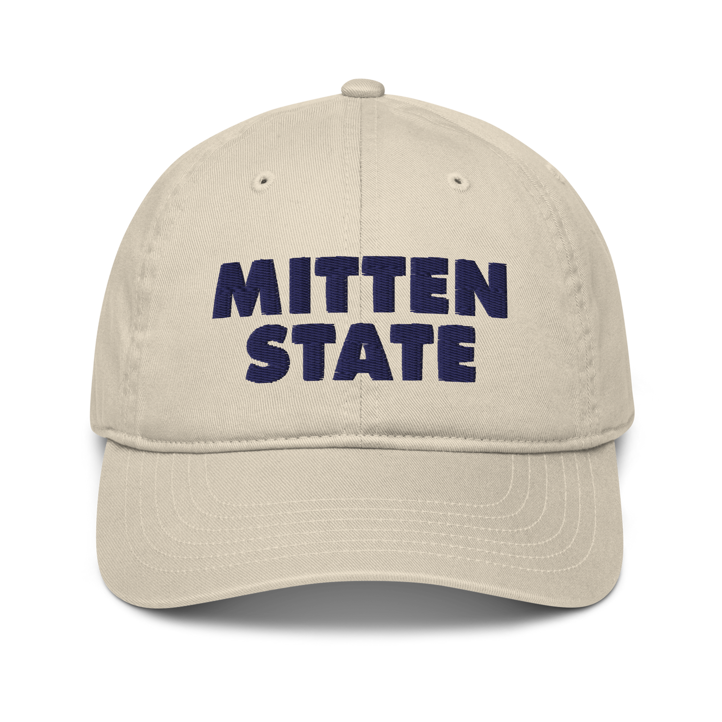 Michigan 'Mitten State' Classic Baseball Cap (Geometric Sans Font) | White/Navy Embroidery