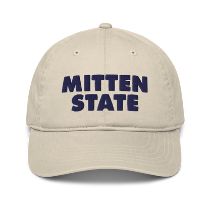 Michigan 'Mitten State' Classic Baseball Cap (Geometric Sans Font) | White/Navy Embroidery