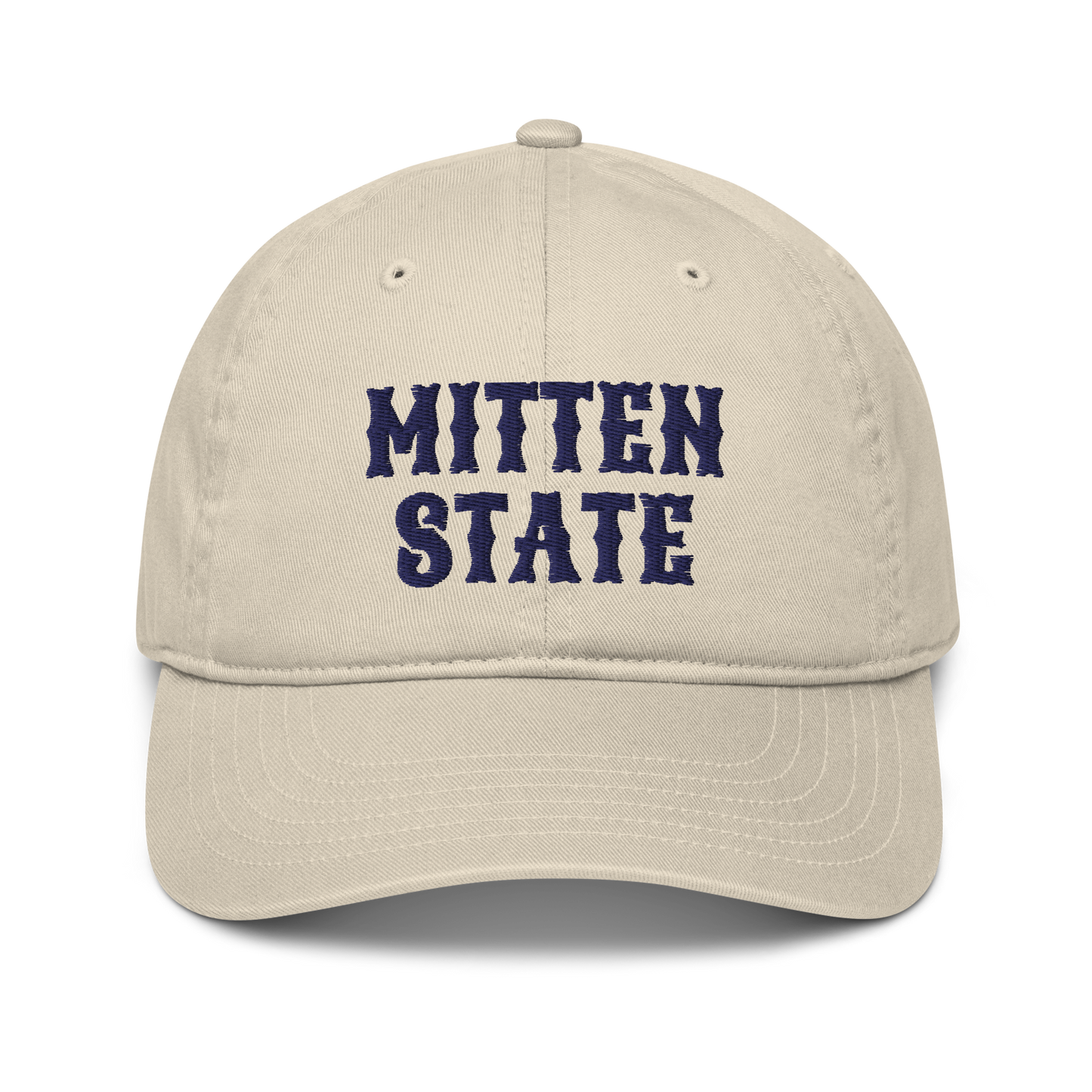 Michigan 'Mitten State' Classic Baseball Cap (Western Font) | White/Navy Embroidery