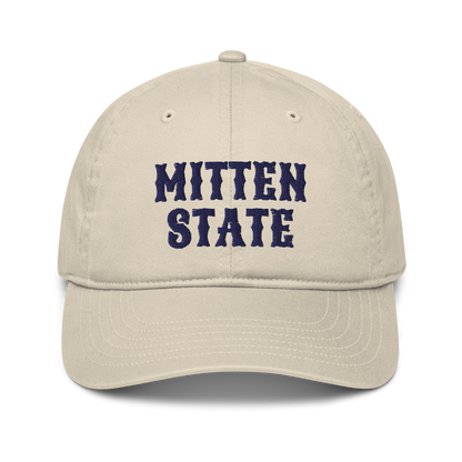 Michigan 'Mitten State' Classic Baseball Cap (Western Font) | White/Navy Embroidery