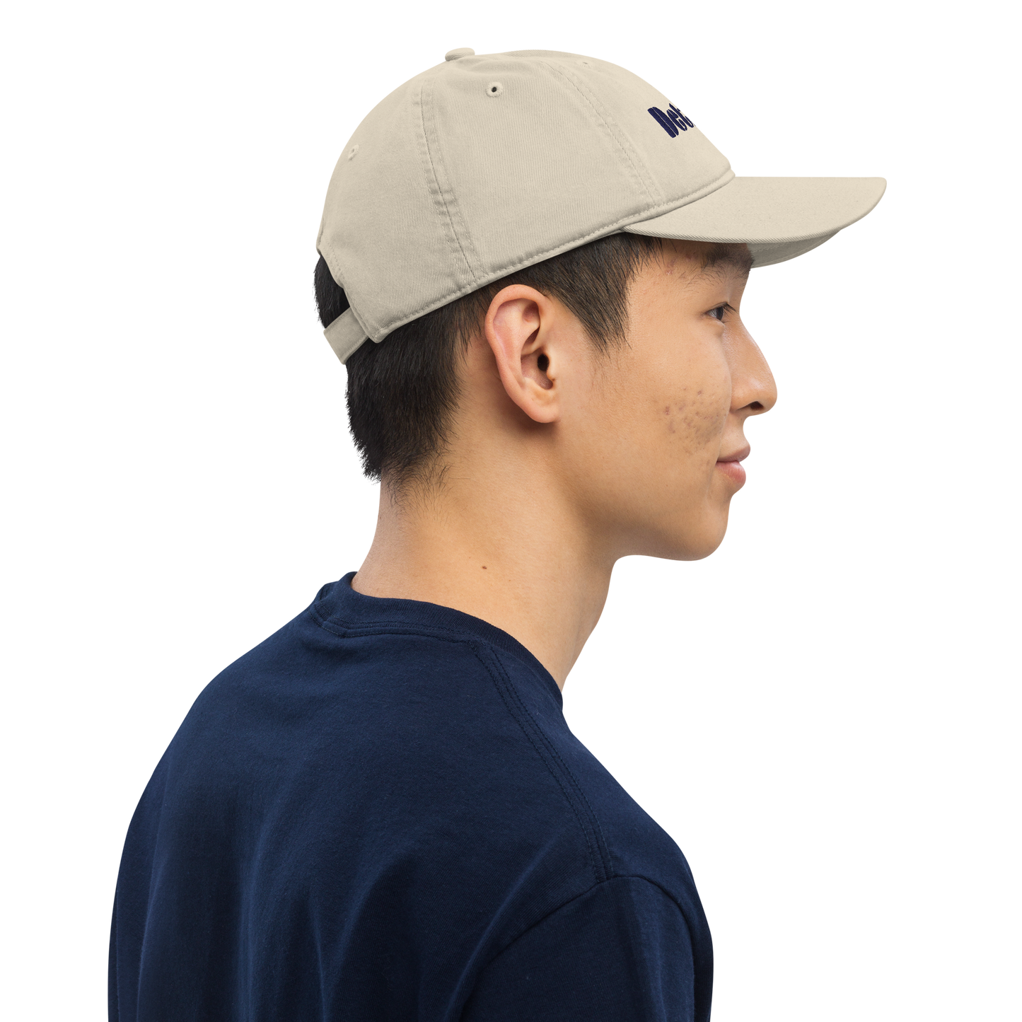 'Detroit' Denim Baseball Cap (Art Deco Font) | White/Navy Embroidery