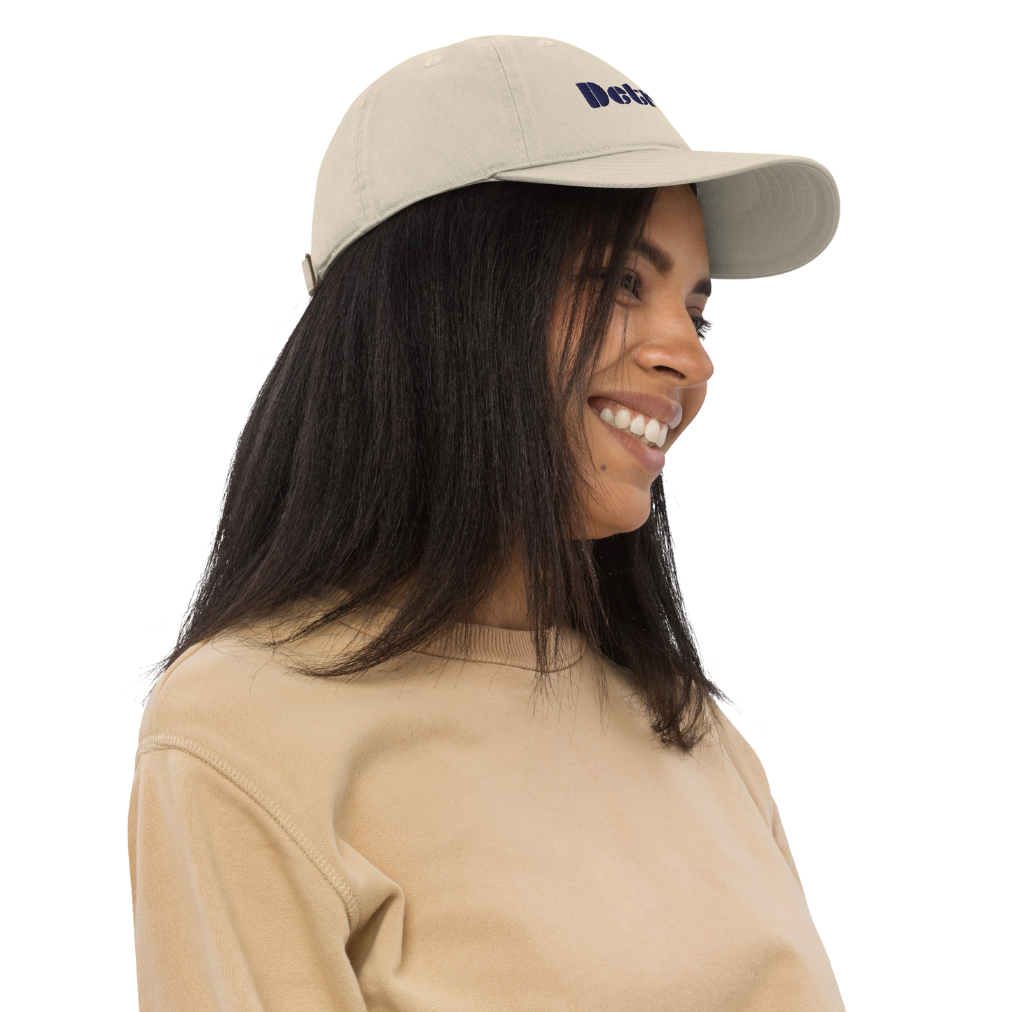 'Detroit' Denim Baseball Cap (Art Deco Font) | White/Navy Embroidery