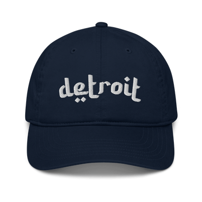 'Detroit' Baseball Cap (Arabic-Style Font) | White/Black Embroidery - Circumspice Michigan