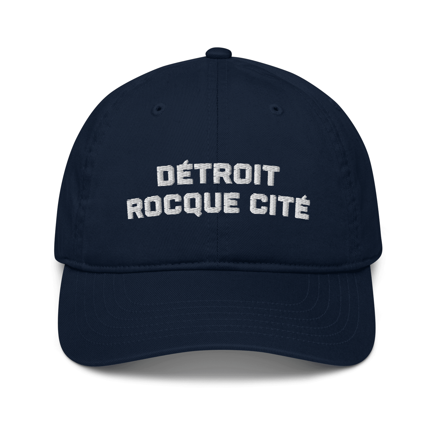 'Détroit Rocque Cité' Baseball Cap (Athletic Font) | White/Black Embroidery - Circumspice Michigan