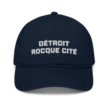 'Détroit Rocque Cité' Baseball Cap (Athletic Font) | White/Black Embroidery - Circumspice Michigan