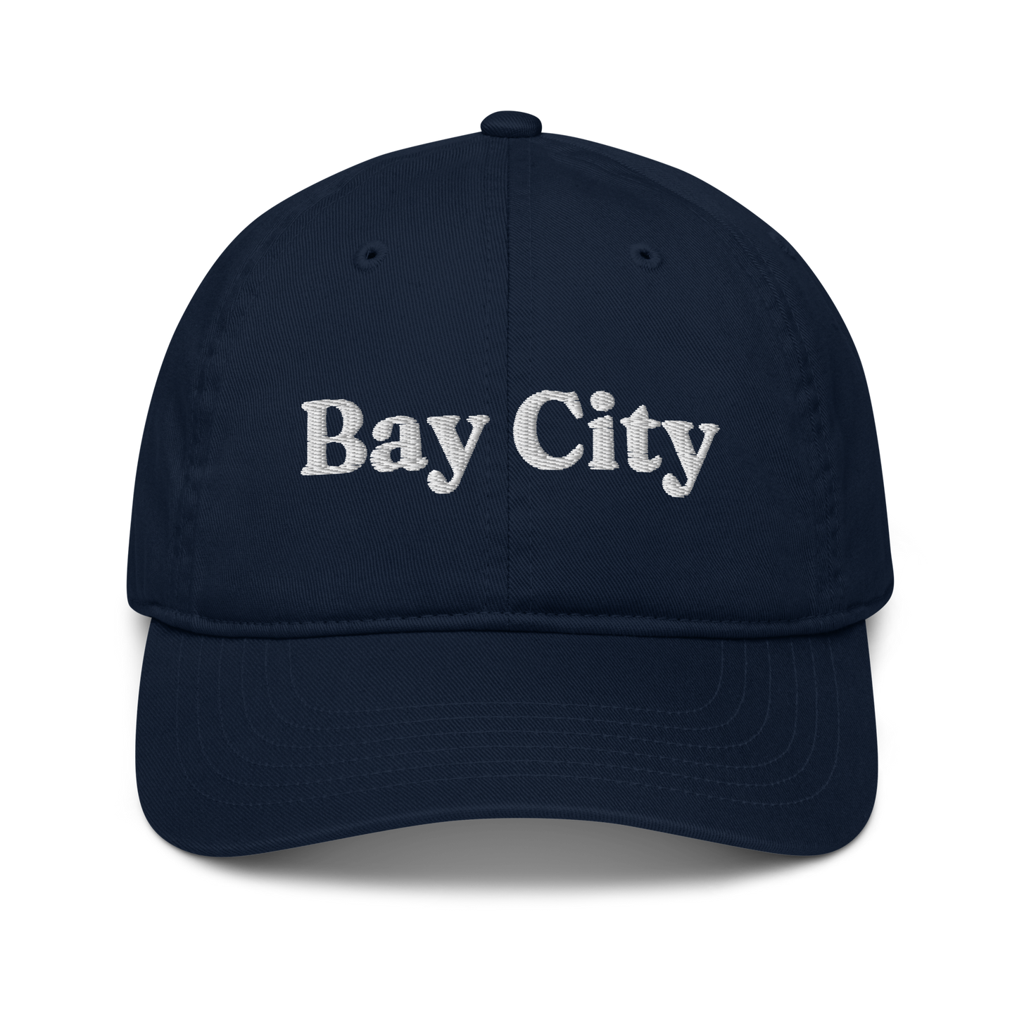 'Bay City' Classic Baseball Cap | White/Navy Embroidery