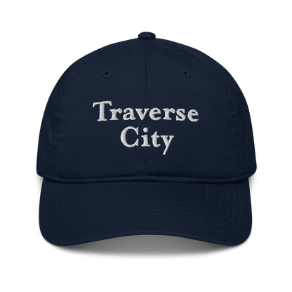 'Traverse City' Classic Baseball Cap | White/Navy Embroidery