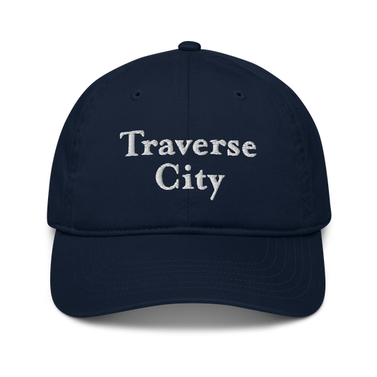 'Traverse City' Classic Baseball Cap | White/Navy Embroidery