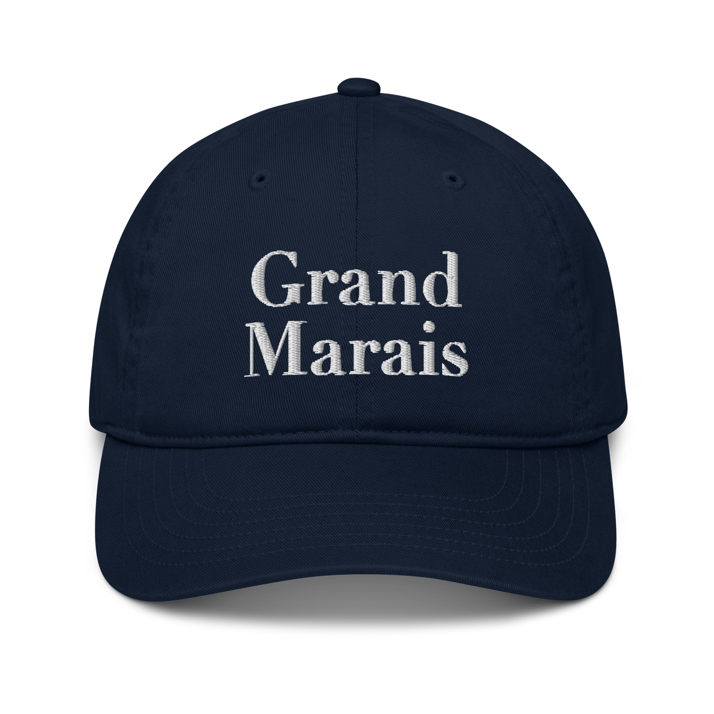 'Grand Marais' Classic Baseball Cap | White/Navy Embroidery