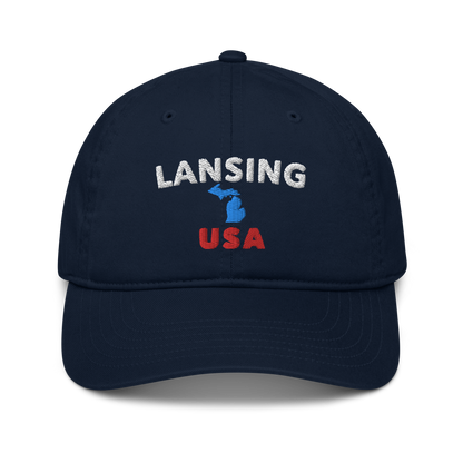 'Lansing USA' Classic Baseball Cap (w/ Michigan Outline)