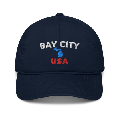 'Bay City USA' Classic Baseball Cap (w/ Michigan Outline)