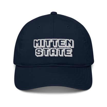 Michigan 'Mitten State' Classic Baseball Cap (Arcade Font) | White/Black Embroidery