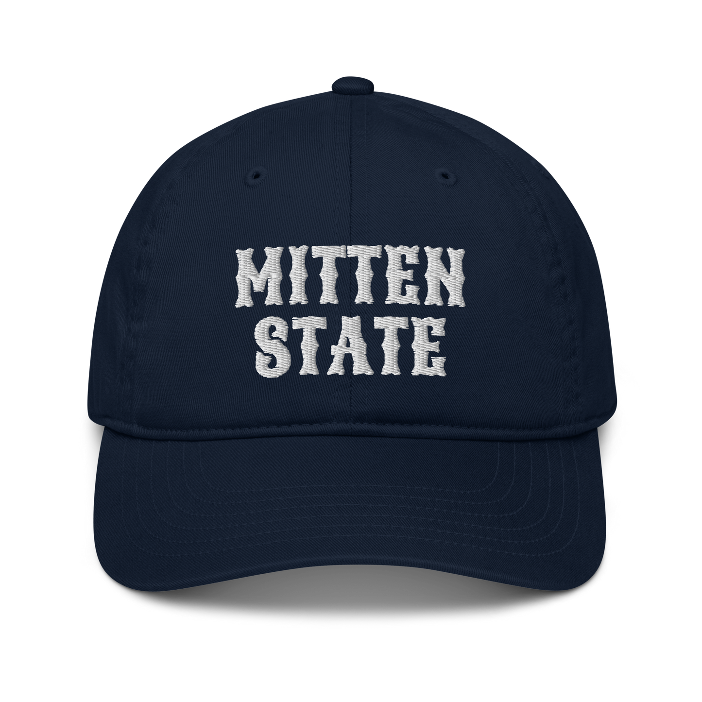 Michigan 'Mitten State' Classic Baseball Cap (Western Font) | White/Navy Embroidery