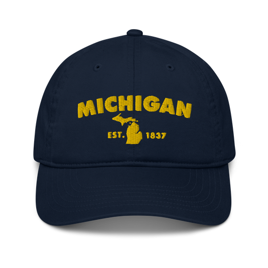 'Michigan EST 1837' Classic Baseball Cap (Geometric Sans Font) | Gold Embroidery