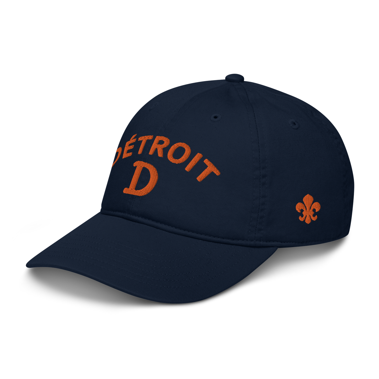 'Détroit' Baseball Cap (w/ Old French D and Fleur de Lys) | Orange Embroidery