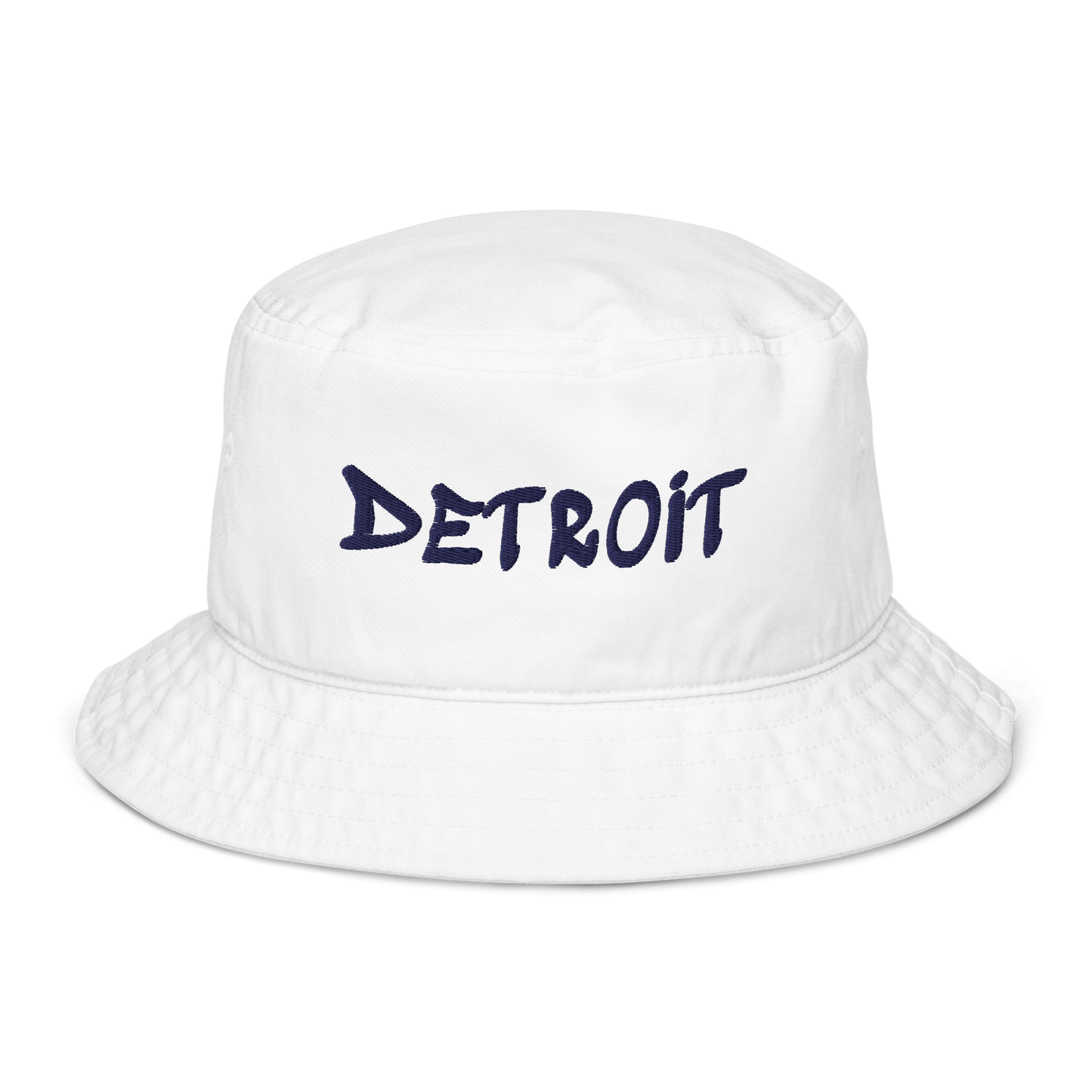 'Detroit' Bucket Hat (1980s Hip Hop Font) | White/Navy Embroidery - Circumspice Michigan