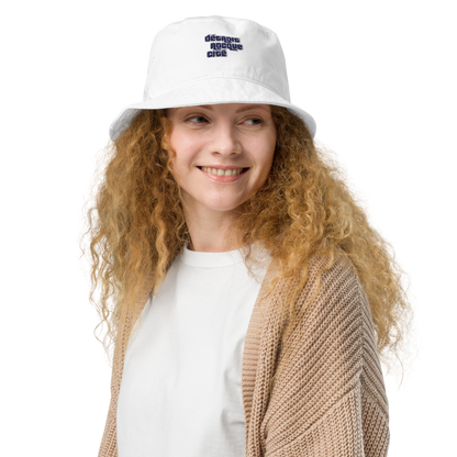 'Détroit Rocque Cité' Bucket Hat (Automobile Crime Parody) | Navy/White Embroidery