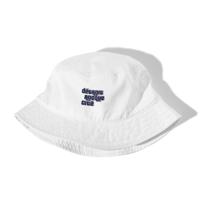 'Détroit Rocque Cité' Bucket Hat (Automobile Crime Parody) | Navy/White Embroidery