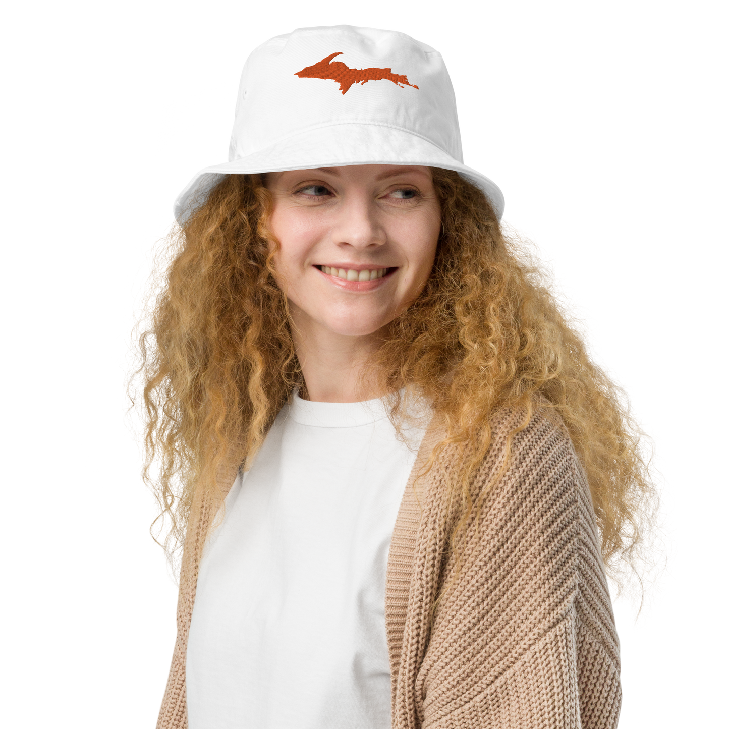 Michigan Upper Peninsula Organic Bucket Hat (w/ Orange UP Outline)