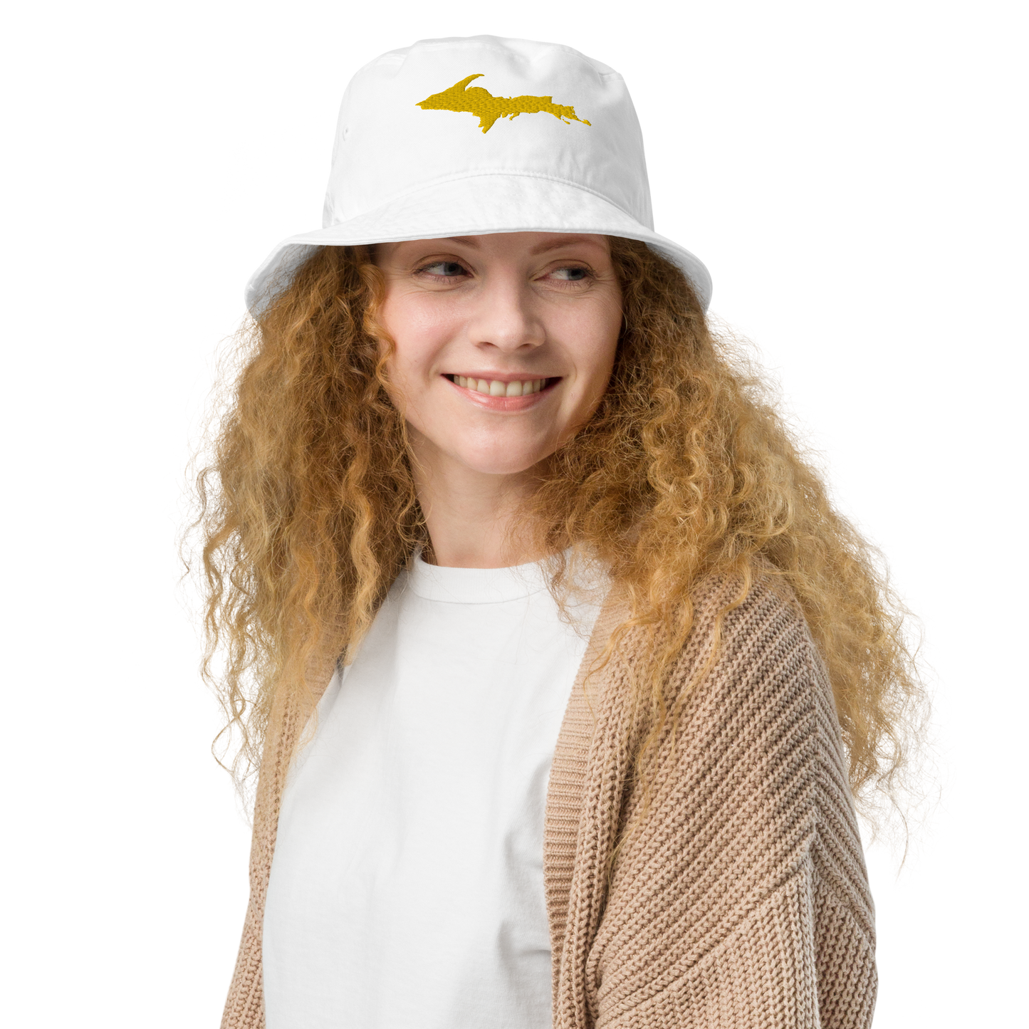 Michigan Upper Peninsula Organic Bucket Hat (w/ Gold UP Outline)