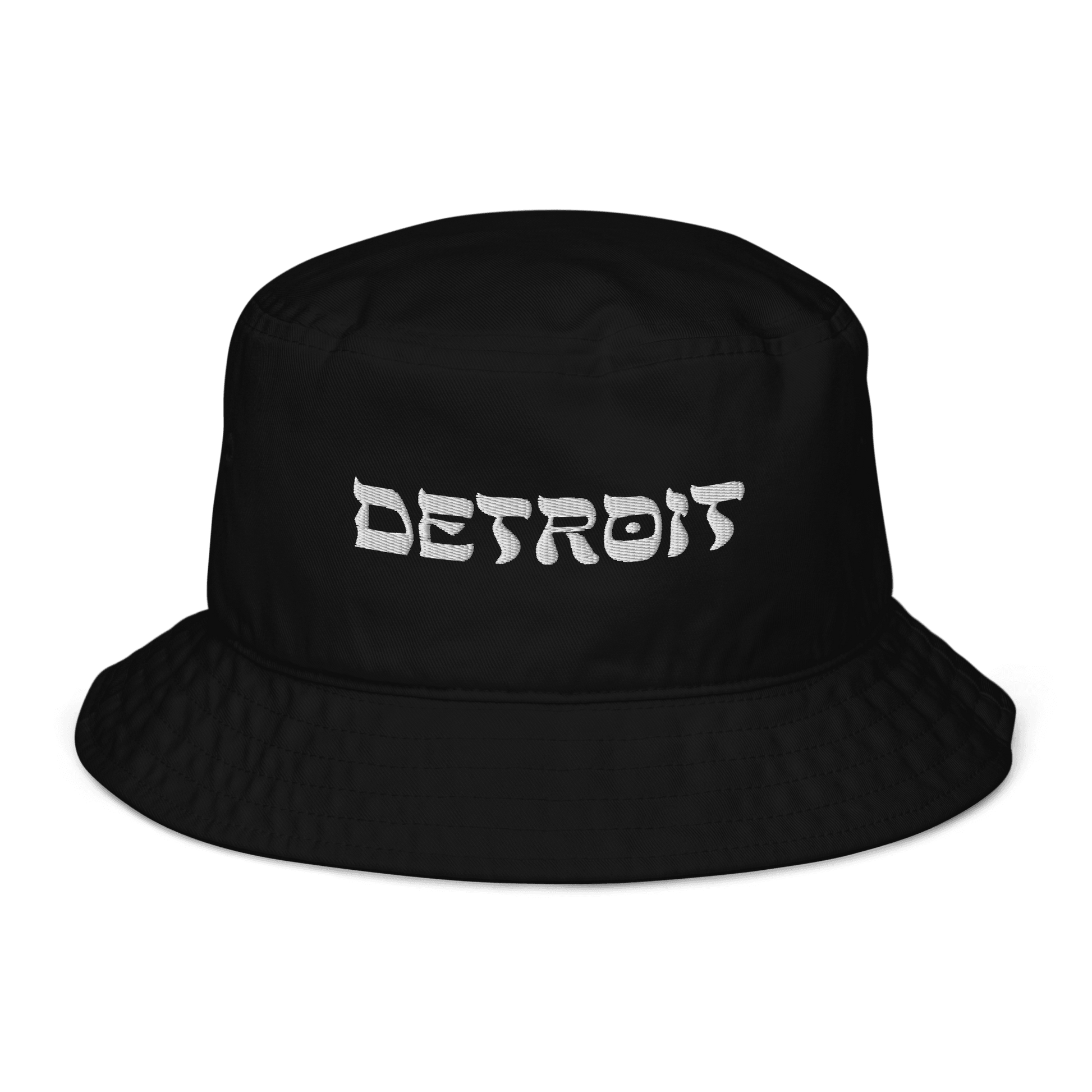 'Detroit' Bucket Hat (Hebrew-Style Font) | White/Blue Embroidery - Circumspice Michigan