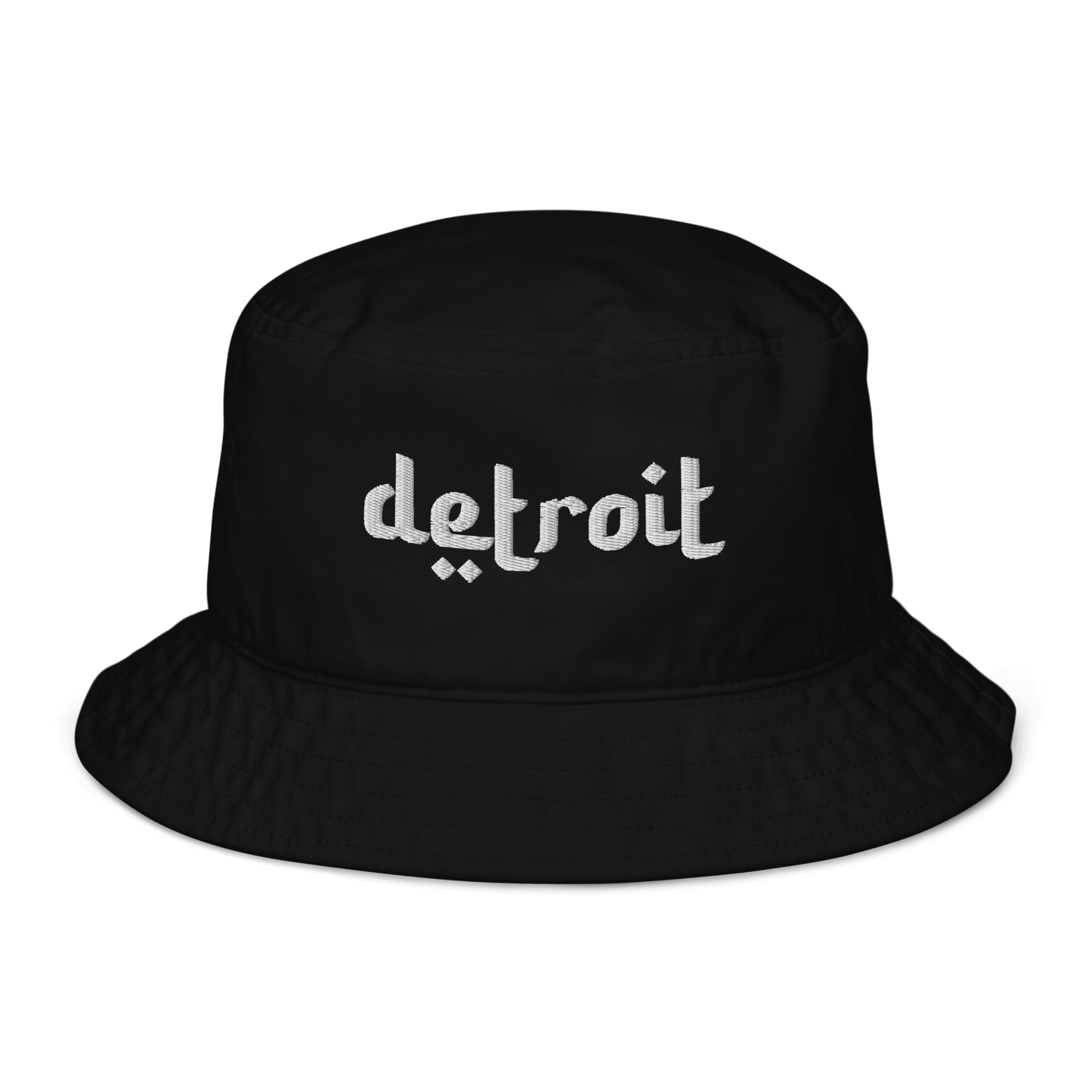 'Detroit' Bucket Hat (Arabic-Style Font) | White/Navy Embroidery - Circumspice Michigan