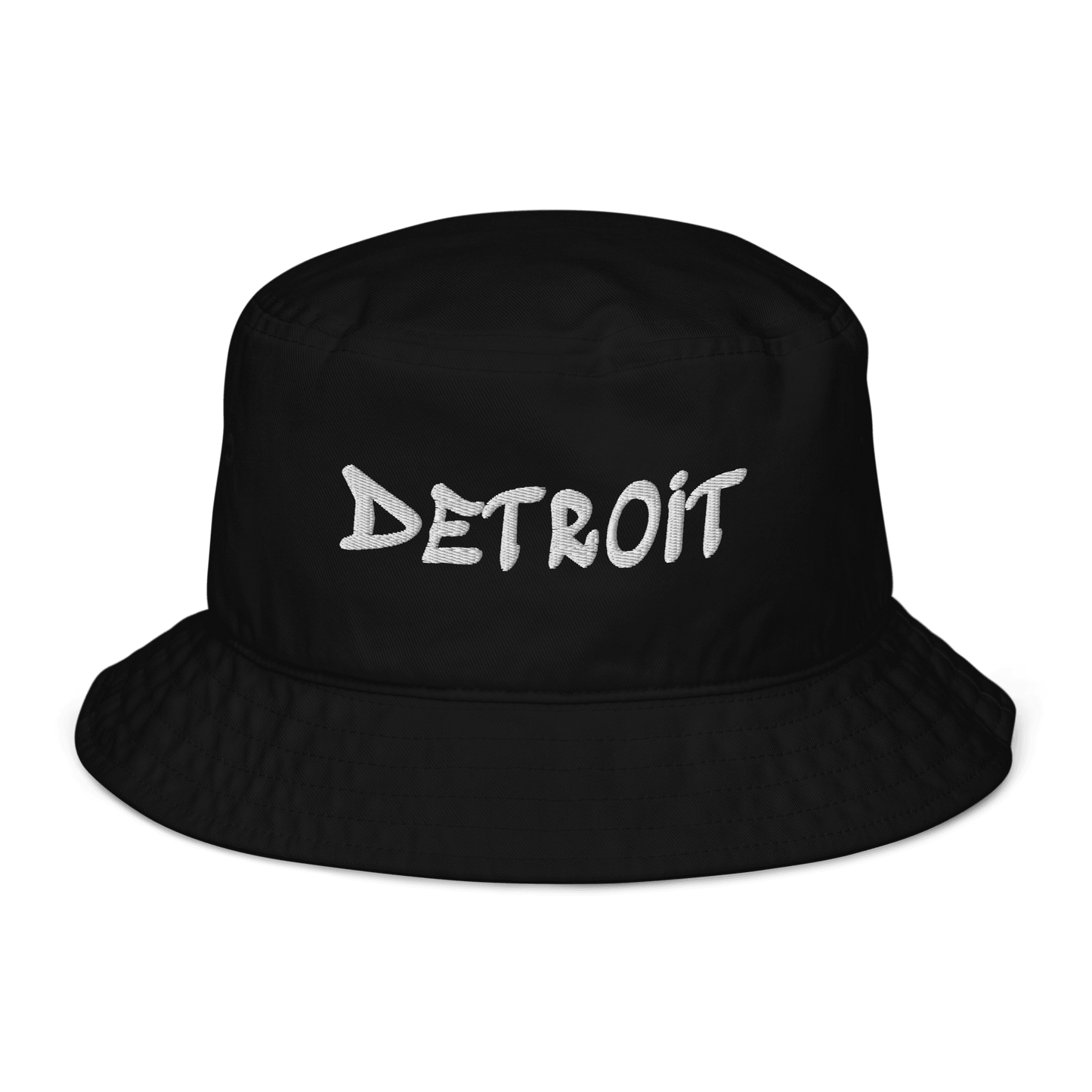 'Detroit' Bucket Hat (1980s Hip Hop Font) | White/Navy Embroidery - Circumspice Michigan