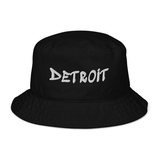 'Detroit' Bucket Hat (1980s Hip Hop Font) | White/Navy Embroidery - Circumspice Michigan