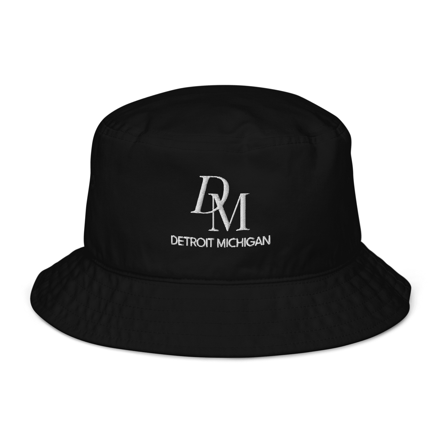 'DM Detroit Michigan' Bucket Hat (Luxury Goods Parody) | White Embroidery - Circumspice Michigan