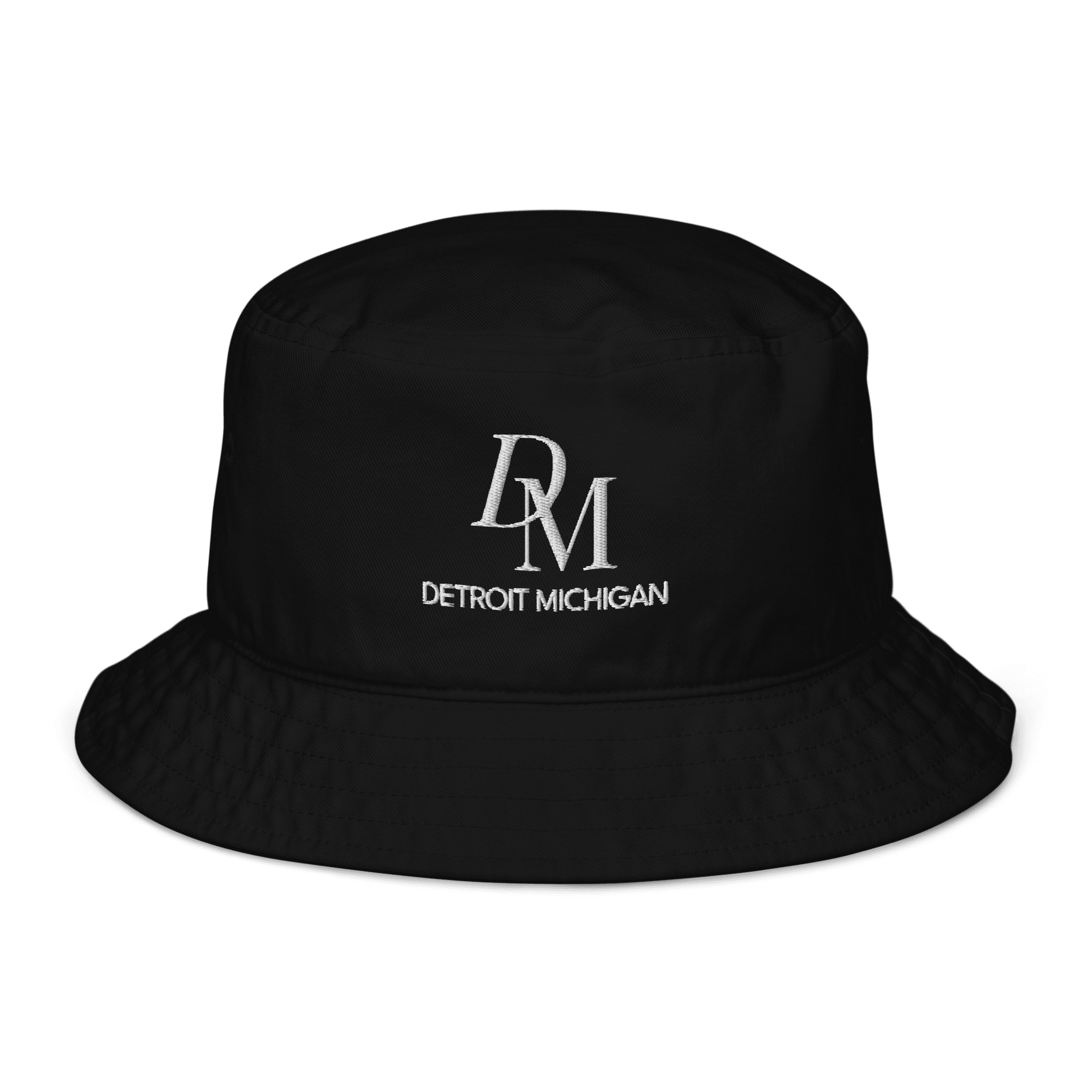 'DM Detroit Michigan' Bucket Hat (Luxury Goods Parody) | White Embroidery - Circumspice Michigan