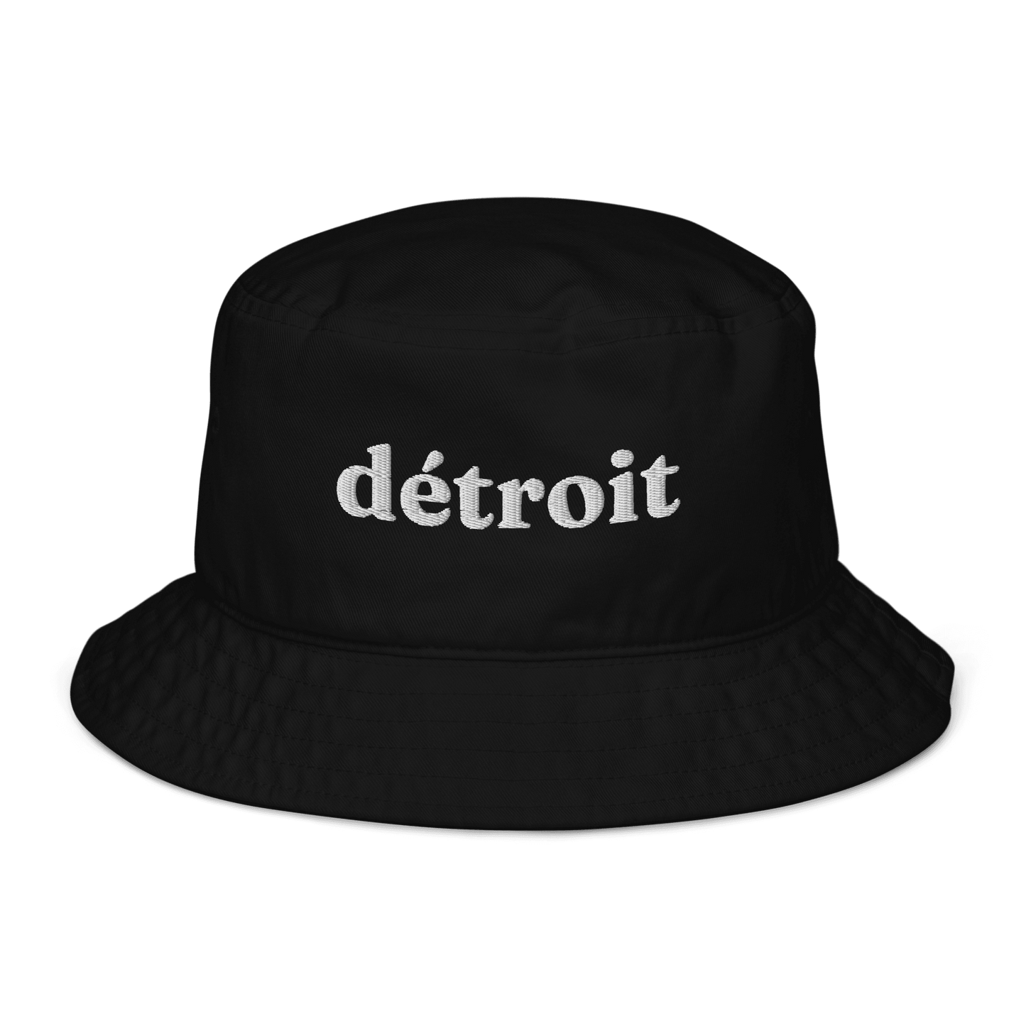 'Détroit' Bucket Hat (Old-Style Serif Font) | White/Navy Embroidery - Circumspice Michigan