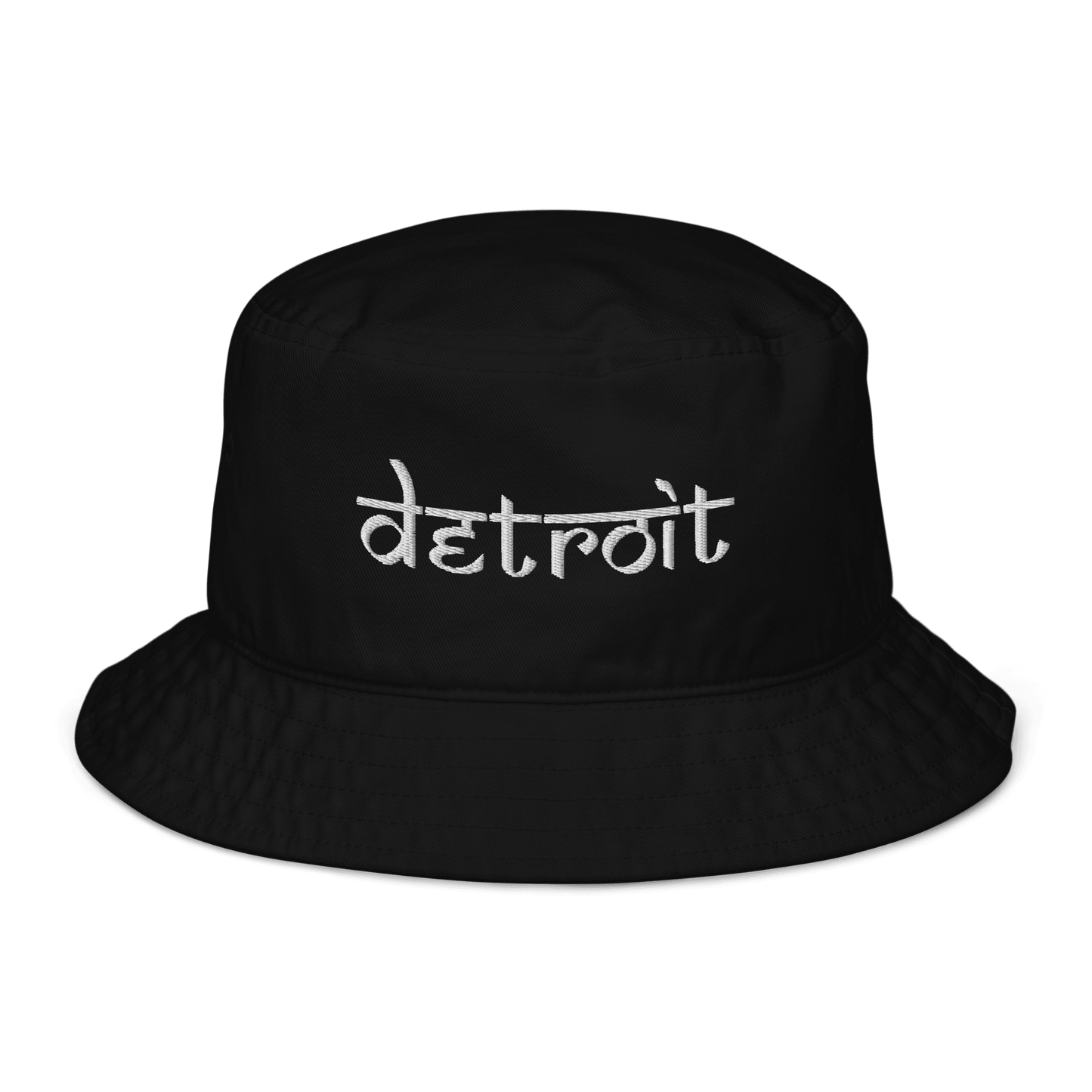 'Detroit' Bucket Hat (South Asian-Style Font) | White/Navy Embroidery - Circumspice Michigan