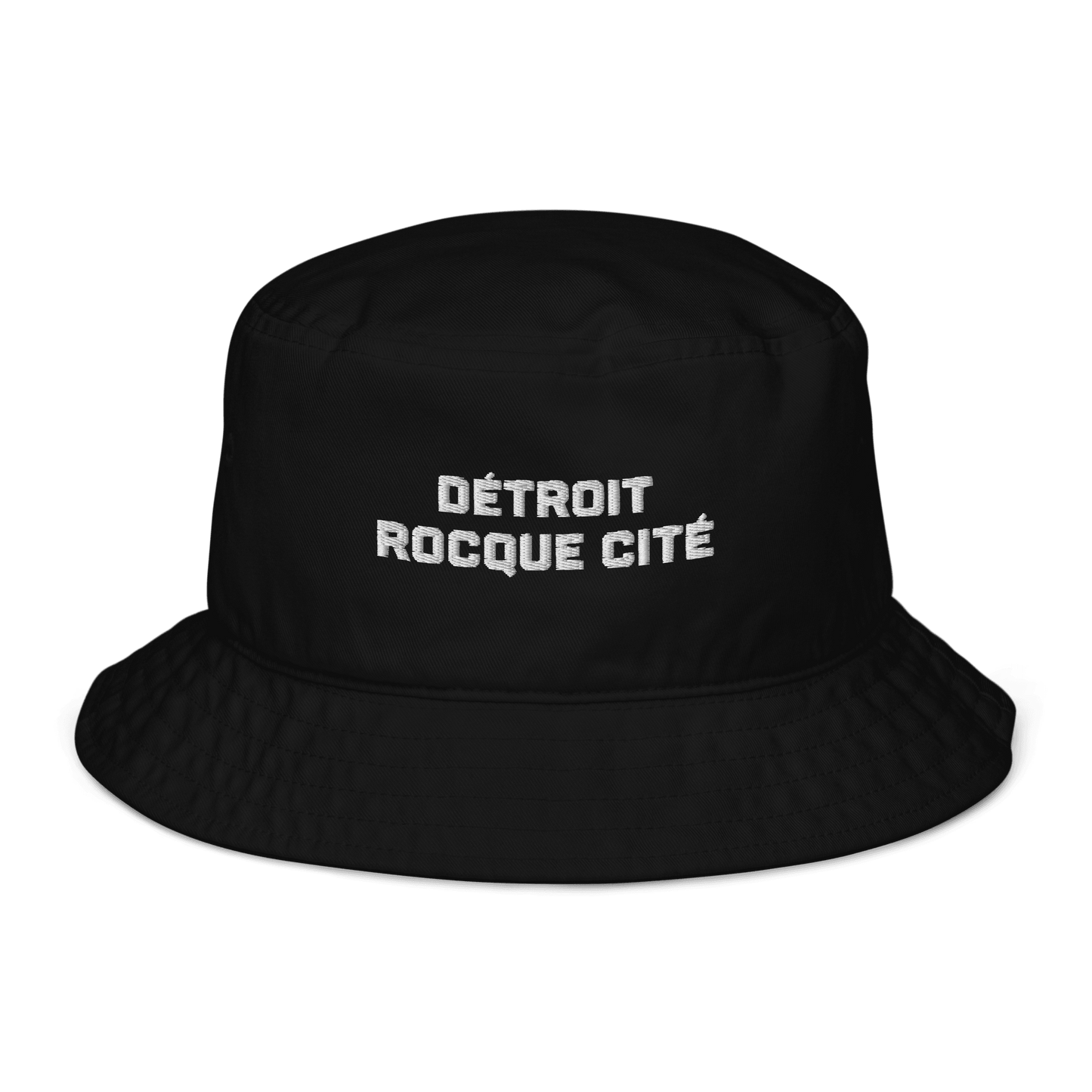 'Détroit Rocque Cité' Bucket Hat | White/Navy Embroidery - Circumspice Michigan