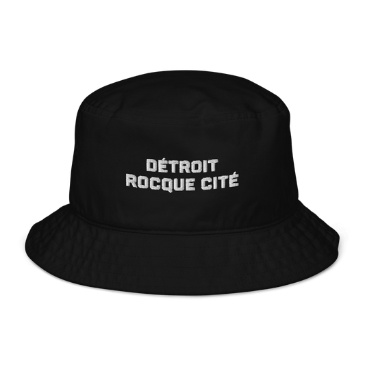 'Détroit Rocque Cité' Bucket Hat | White/Navy Embroidery - Circumspice Michigan