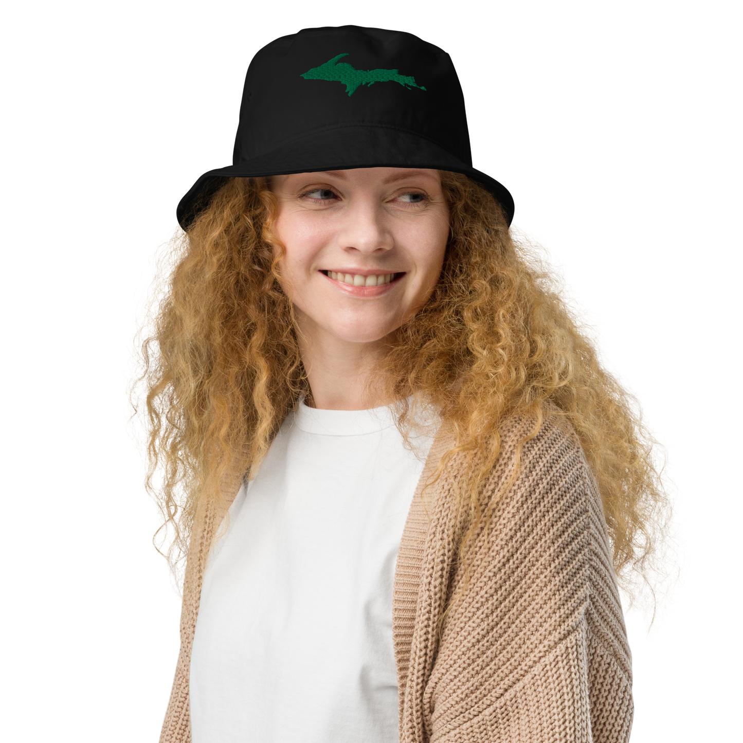 Michigan Upper Peninsula Organic Bucket Hat (w/ Green UP Outline)