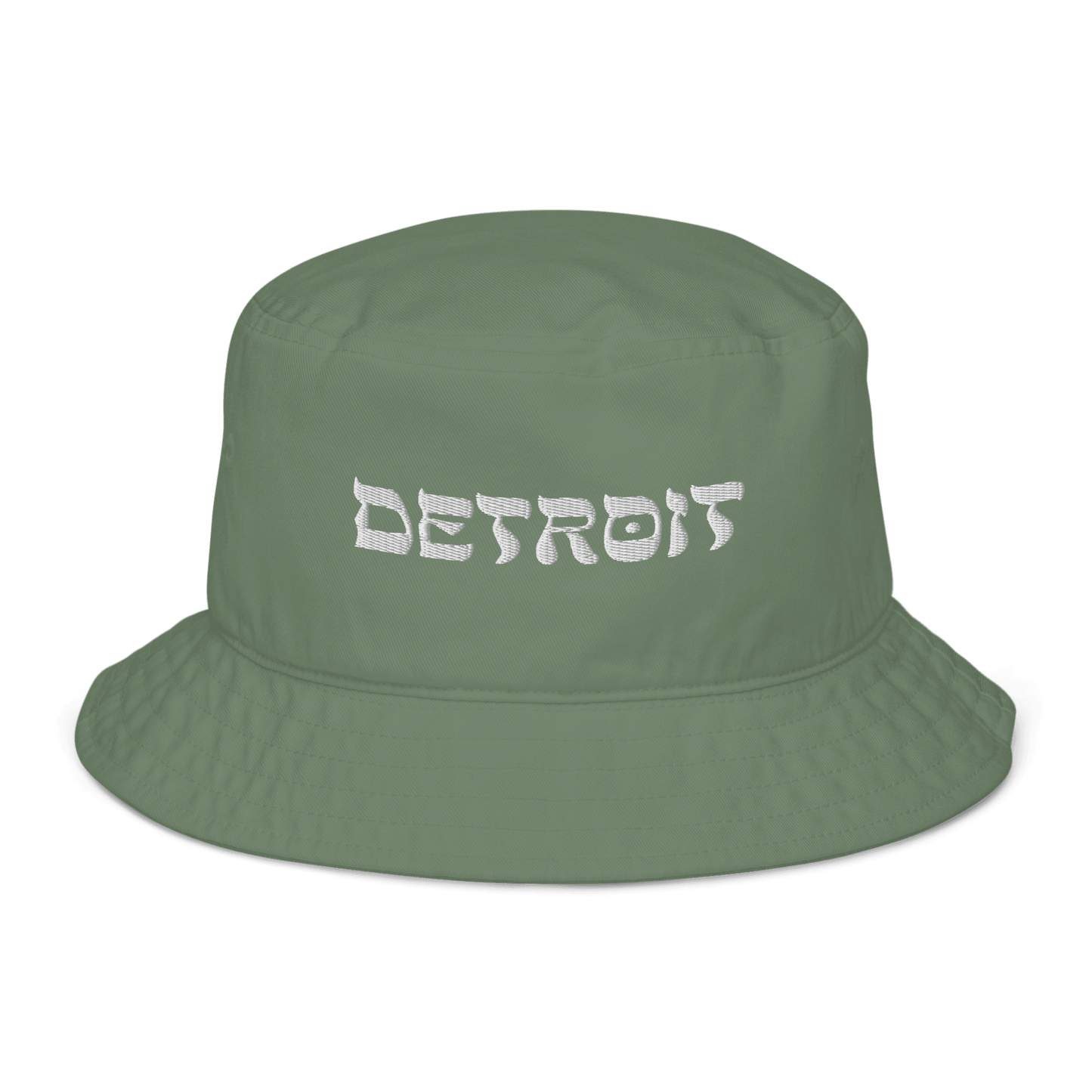 'Detroit' Bucket Hat (Hebrew-Style Font) | White/Blue Embroidery - Circumspice Michigan