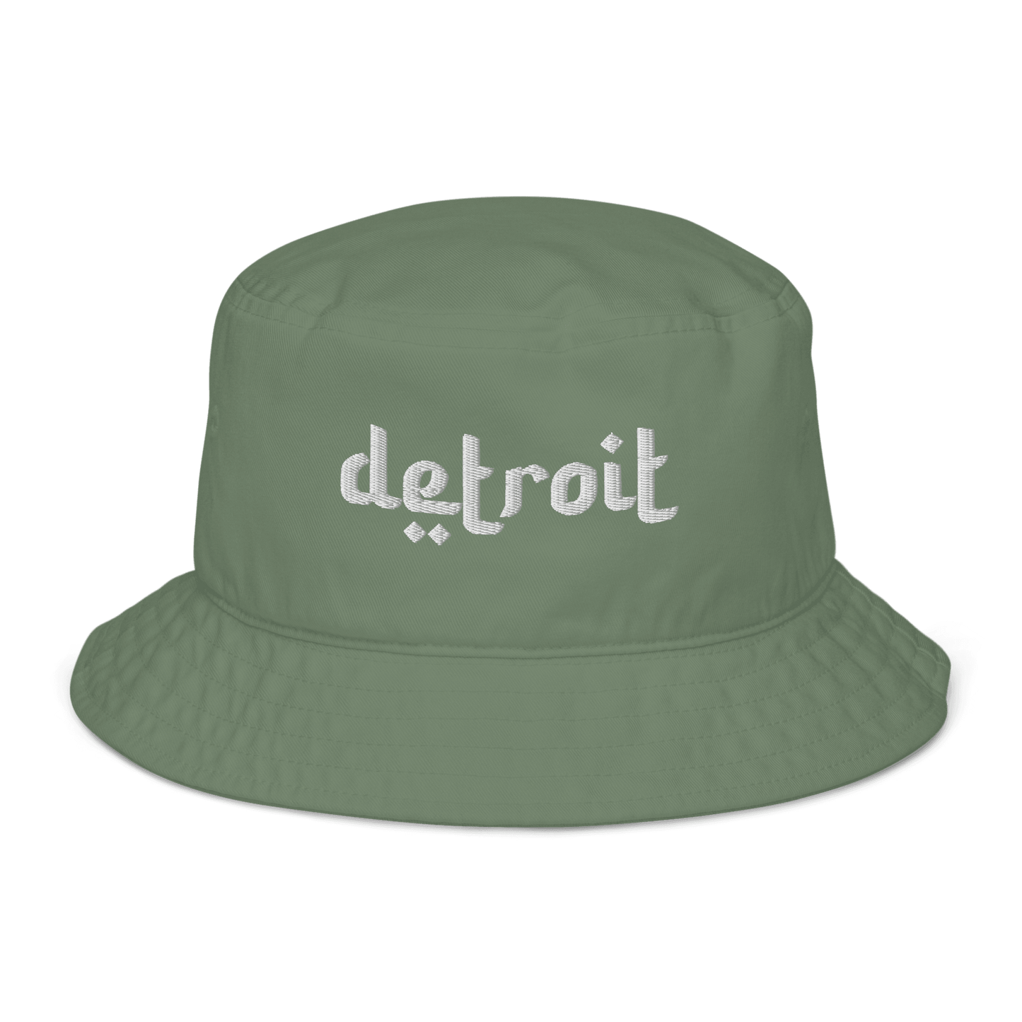 'Detroit' Bucket Hat (Arabic-Style Font) | White/Navy Embroidery - Circumspice Michigan