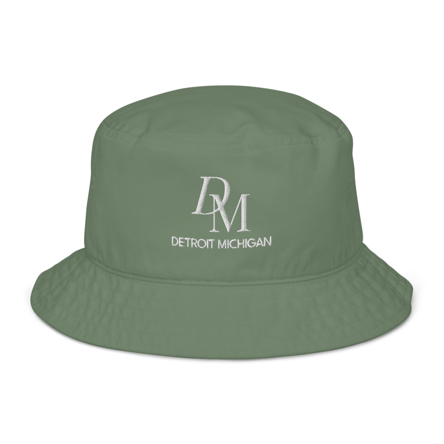 'DM Detroit Michigan' Bucket Hat (Luxury Goods Parody) | White Embroidery - Circumspice Michigan