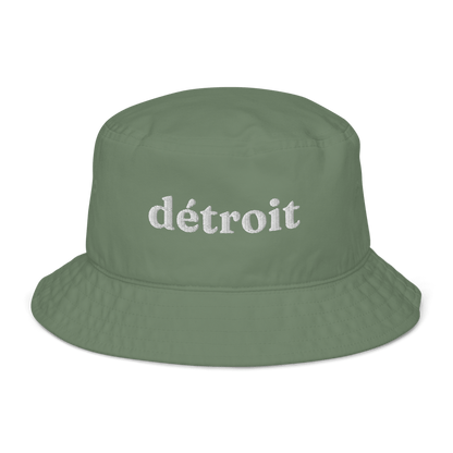 'Détroit' Bucket Hat (Old-Style Serif Font) | White/Navy Embroidery - Circumspice Michigan