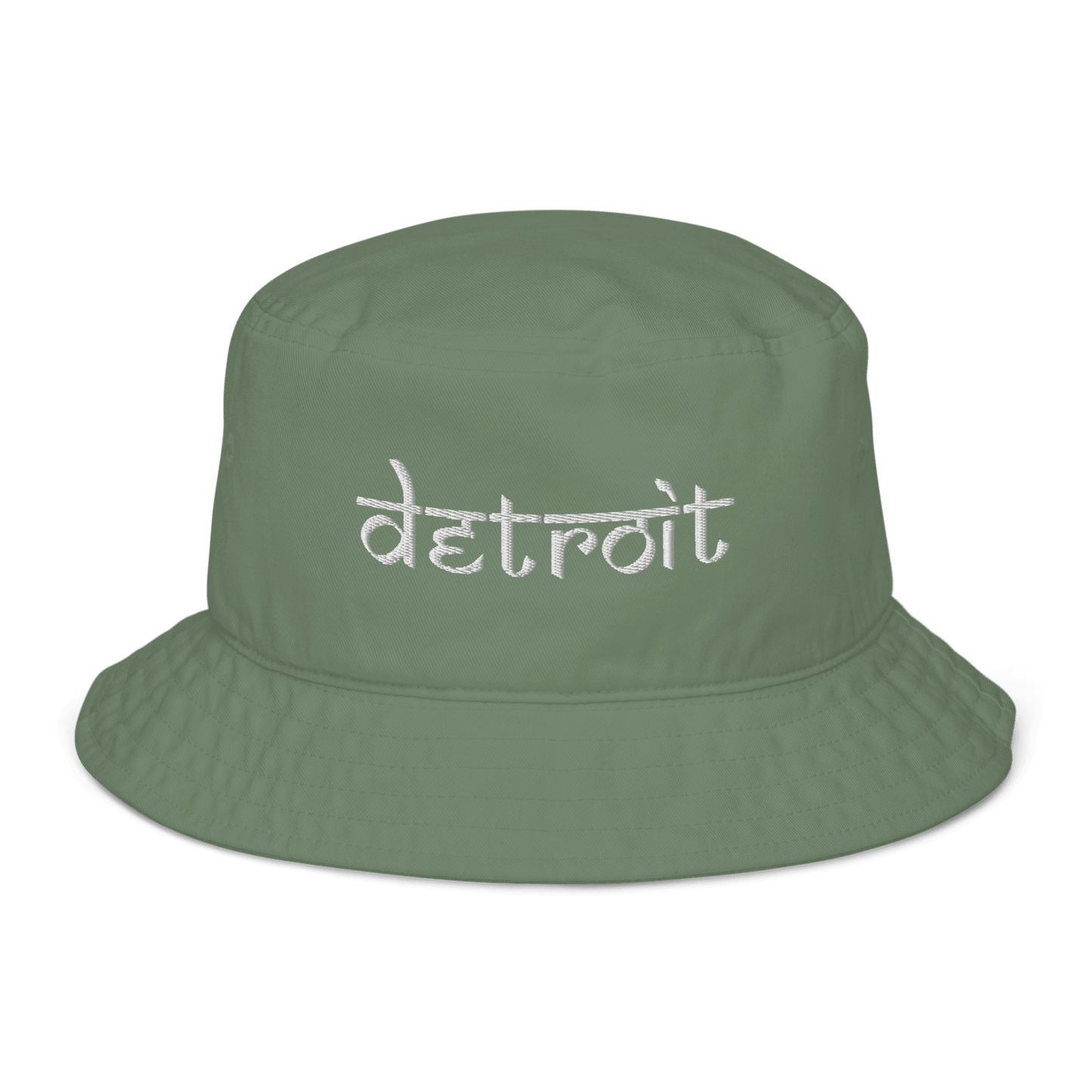 'Detroit' Bucket Hat (South Asian-Style Font) | White/Navy Embroidery - Circumspice Michigan