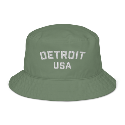 'Detroit USA' Organic Bucket Hat (Stencil Font)