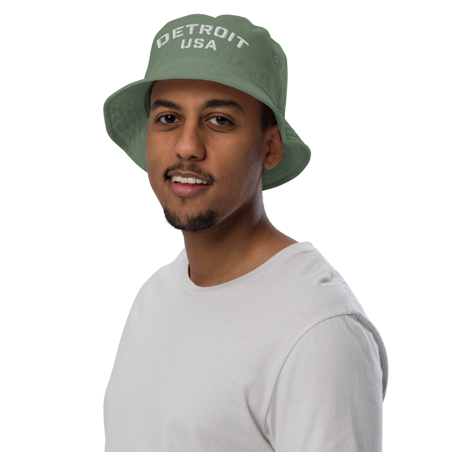 'Detroit USA' Organic Bucket Hat (Stencil Font)