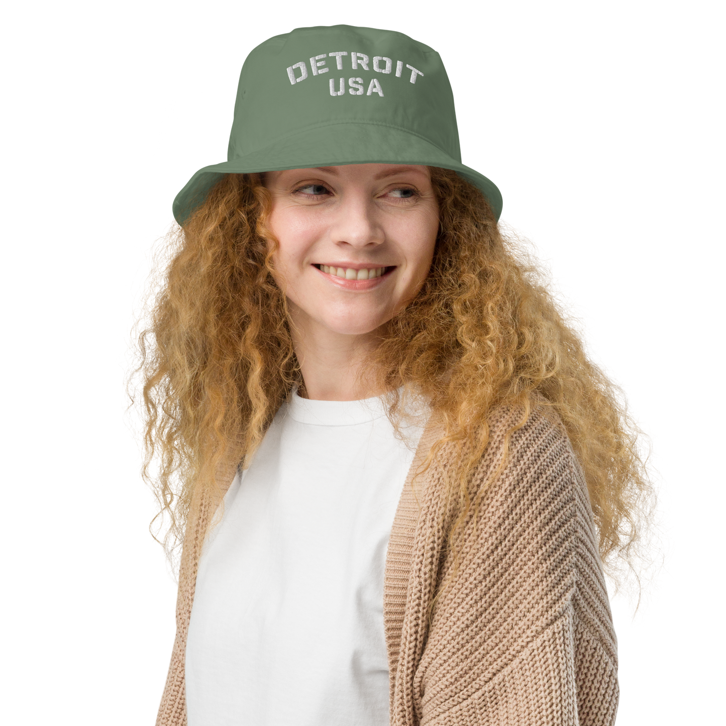 'Detroit USA' Organic Bucket Hat (Stencil Font)