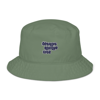 'Détroit Rocque Cité' Bucket Hat (Automobile Crime Parody) | Navy/White Embroidery